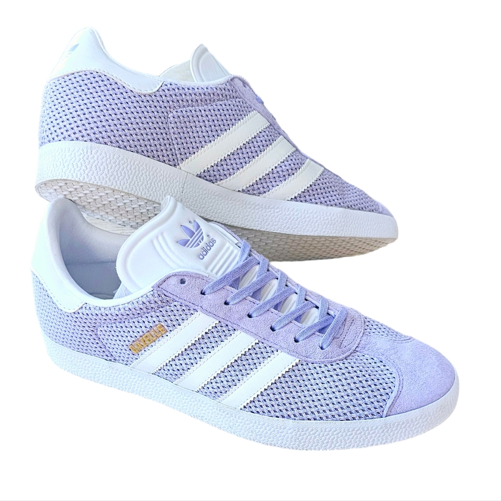 NWOT Adidas Gazelle Trainer Primeknit Mesh & Suede, Lilac Purple, Size 10